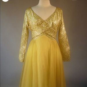 Vintage Alfred Werner Yellow Chiffon Dress S M
